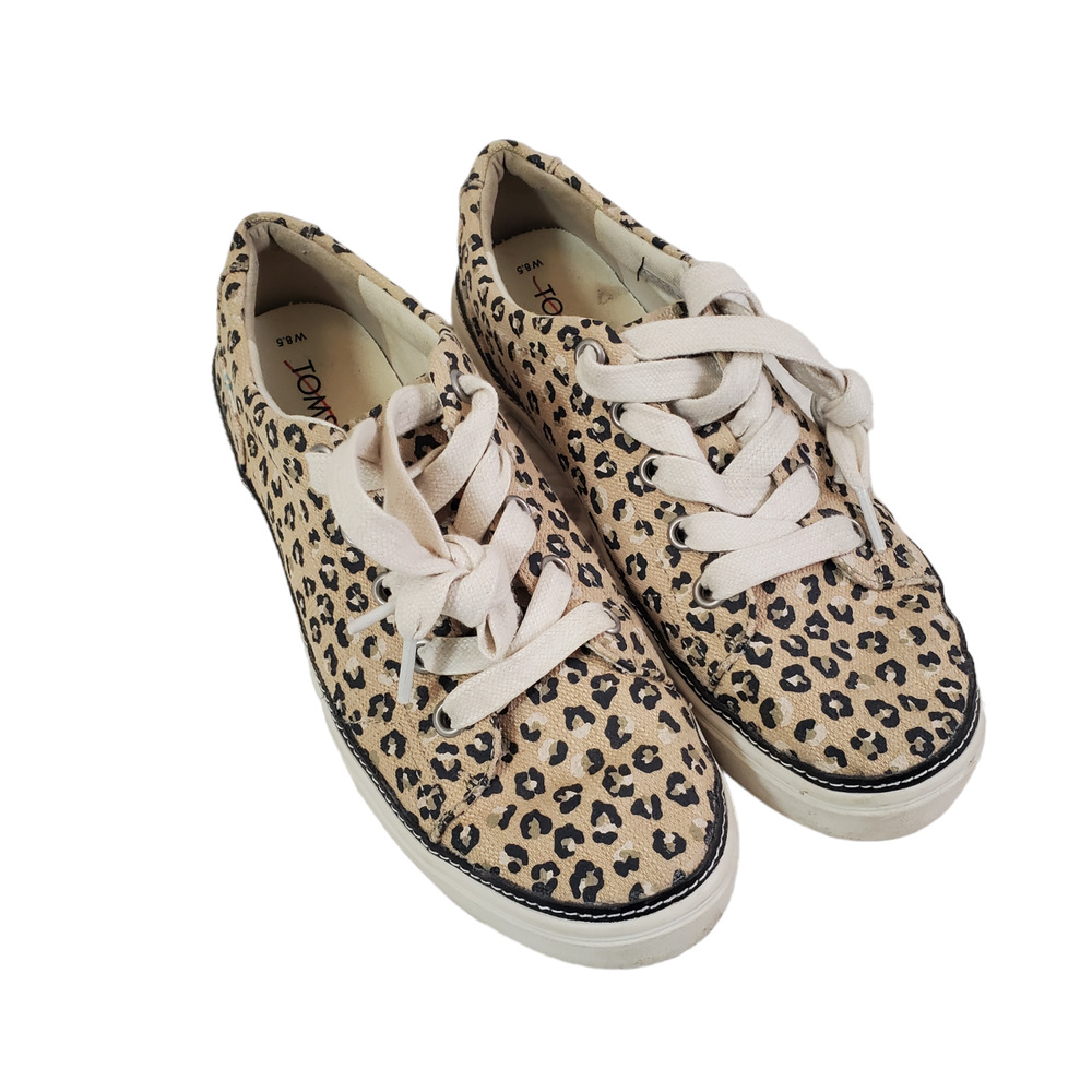 Toms | Leopard Lace up Canvas Sneakers Animal Print Women's Size 8.5